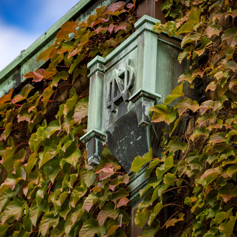 ND monogram on down spout