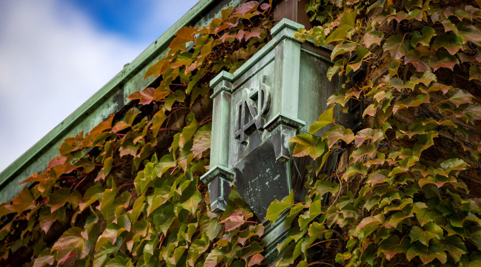 ND monogram on down spout